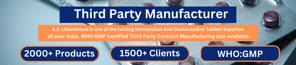 A.S. Lifesciences as Montelukast and Desloratadine tablets suppliers of antihistamines which provide relief from allergies. Histamines are natural chemical substances released in the body in response to allergens, causing allergic symptoms. Montelukast tablets block the chemicals which cause an allergic reaction by blocking leukotrienes, while desloratadine is a type of loratadine antihistamine tablet that works by blocking histamine receptors.