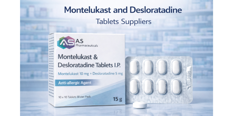 A.S LIFESCIENCES Montelukast and Desloratadine tablets supplier in India by A.S. Lifesciences for allergy and asthma treatment