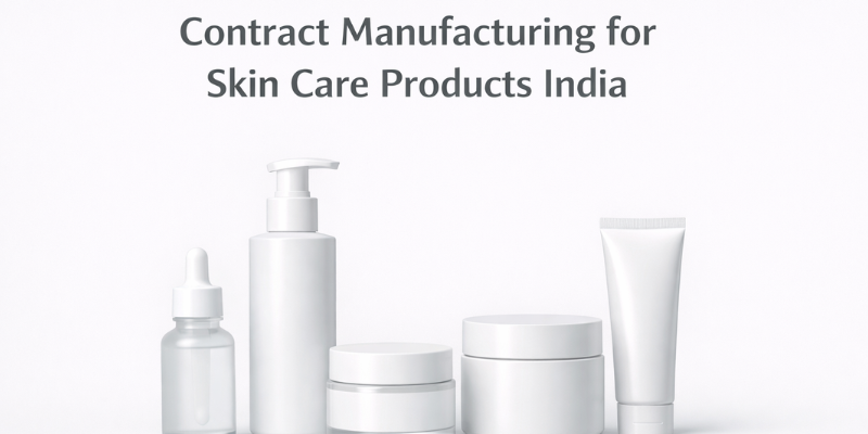 Contract Manufacturing for Skin Care Products India featuring premium skincare containers on a clean, minimal background